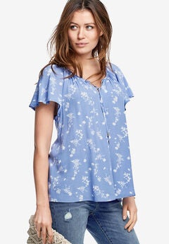 ellos Womens Plus Size Tie Neck Peasant Tunic